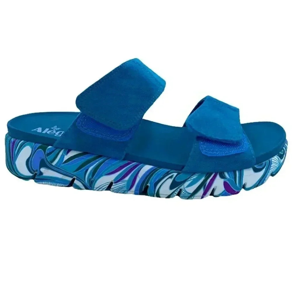 Alegria Lena Teal Suede Two Band Slide Sandals